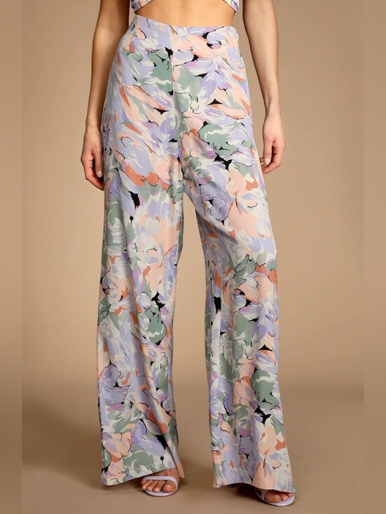 Lulus Pants - Lulus Palm Beach Babe Lilac Floral Print Wide-Leg Pants HAL3